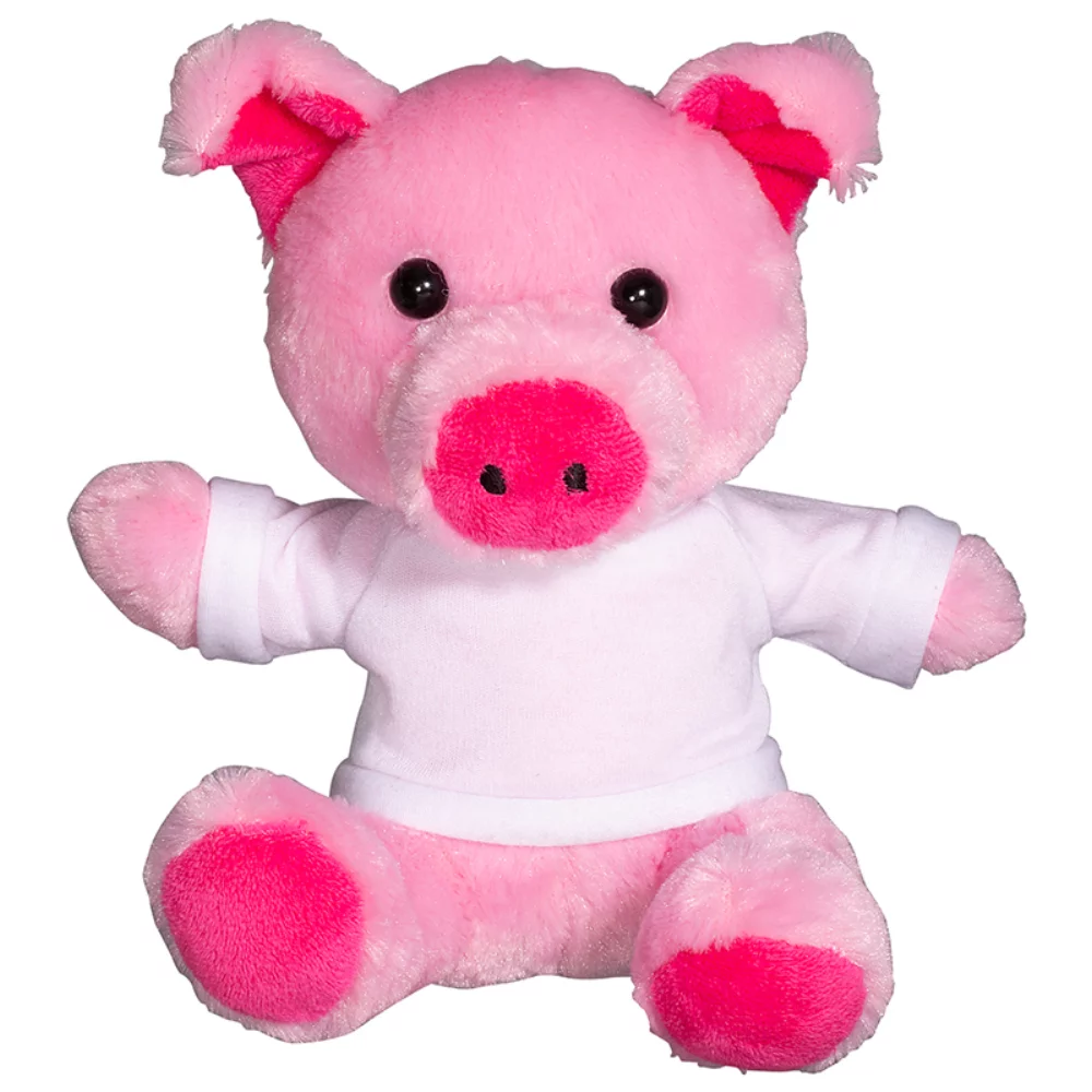 Cochon en peluche de 7" avec un t-shirt.