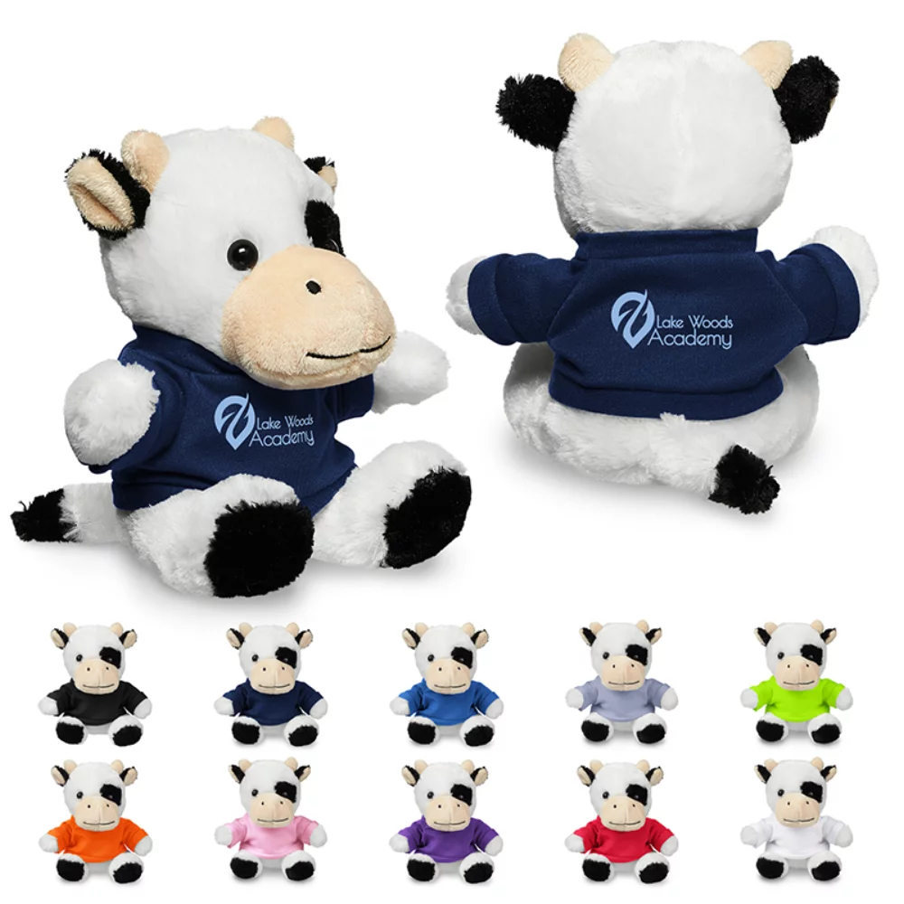 Vache en peluche de 7" avec un t-shirt.