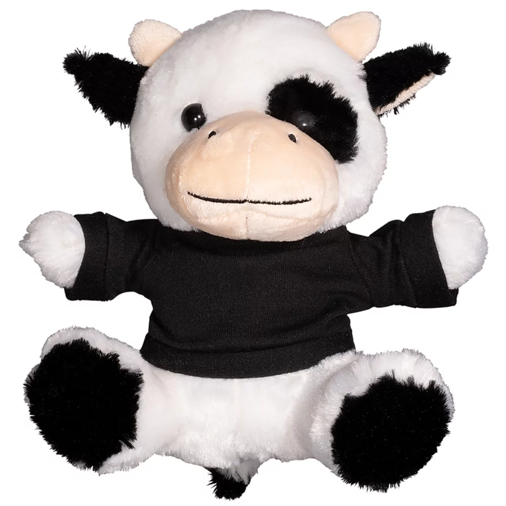 Vache en peluche de 7" avec un t-shirt.