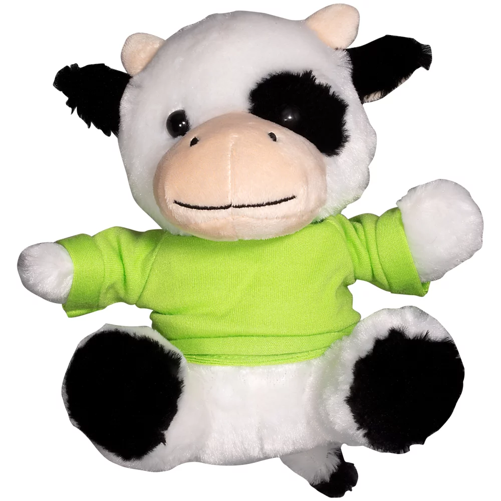 Vache en peluche de 7" avec un t-shirt.