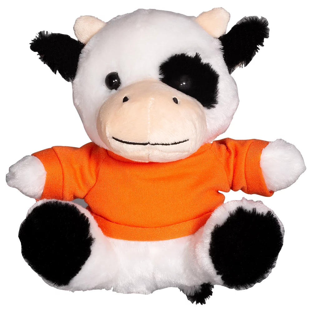 Vache en peluche de 7" avec un t-shirt.