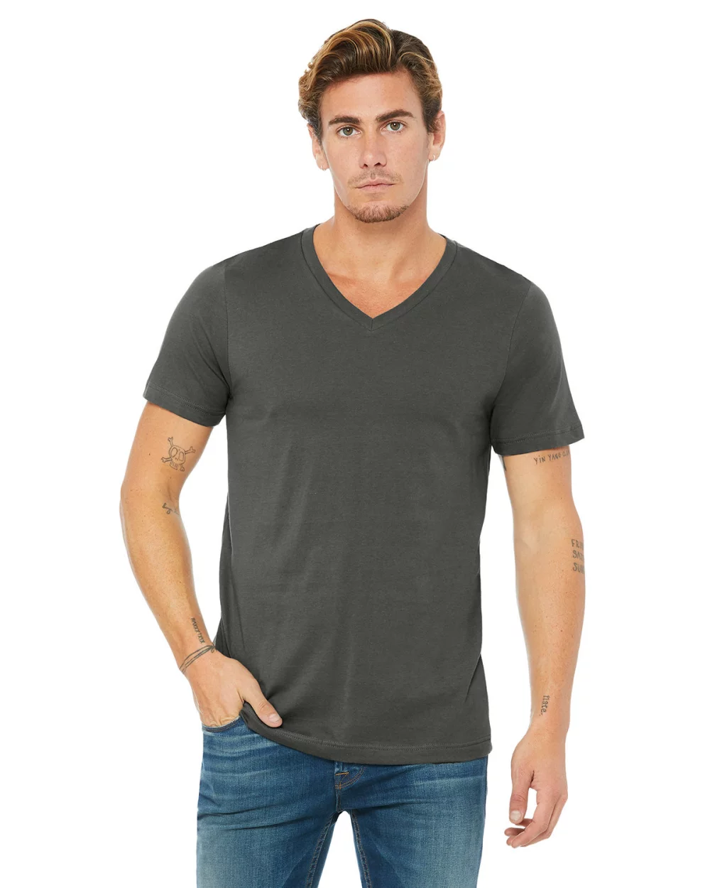 T-shirt unisexe à manches courtes et col en V en jersey de BELLA+CANVAS.