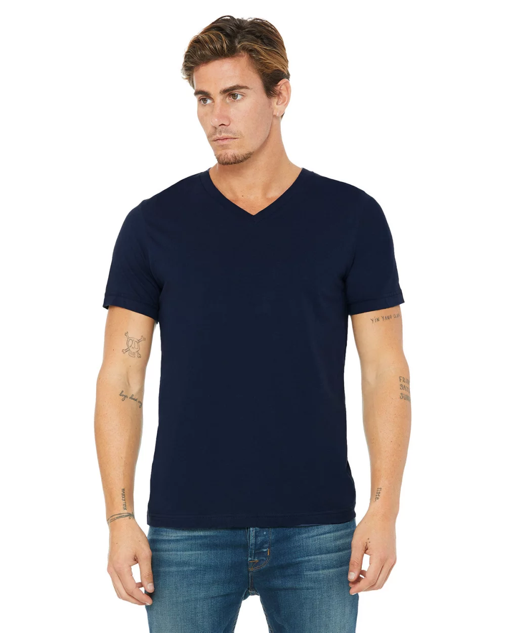 T-shirt unisexe à manches courtes et col en V en jersey de BELLA+CANVAS.