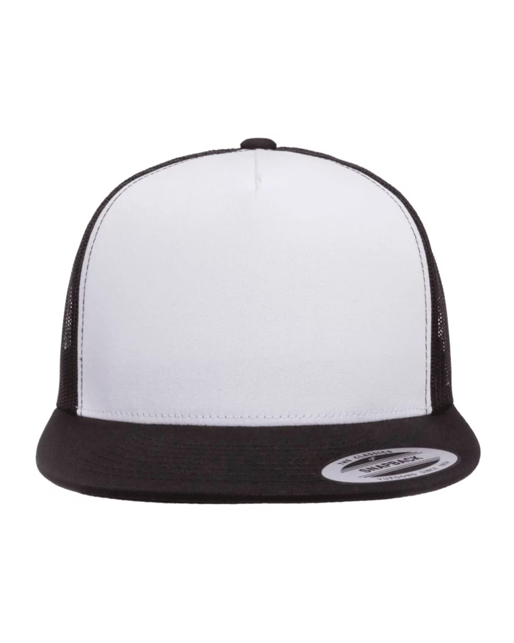 Casquette de camionneur pour adulte Yupoong avec panneau avant blanc.