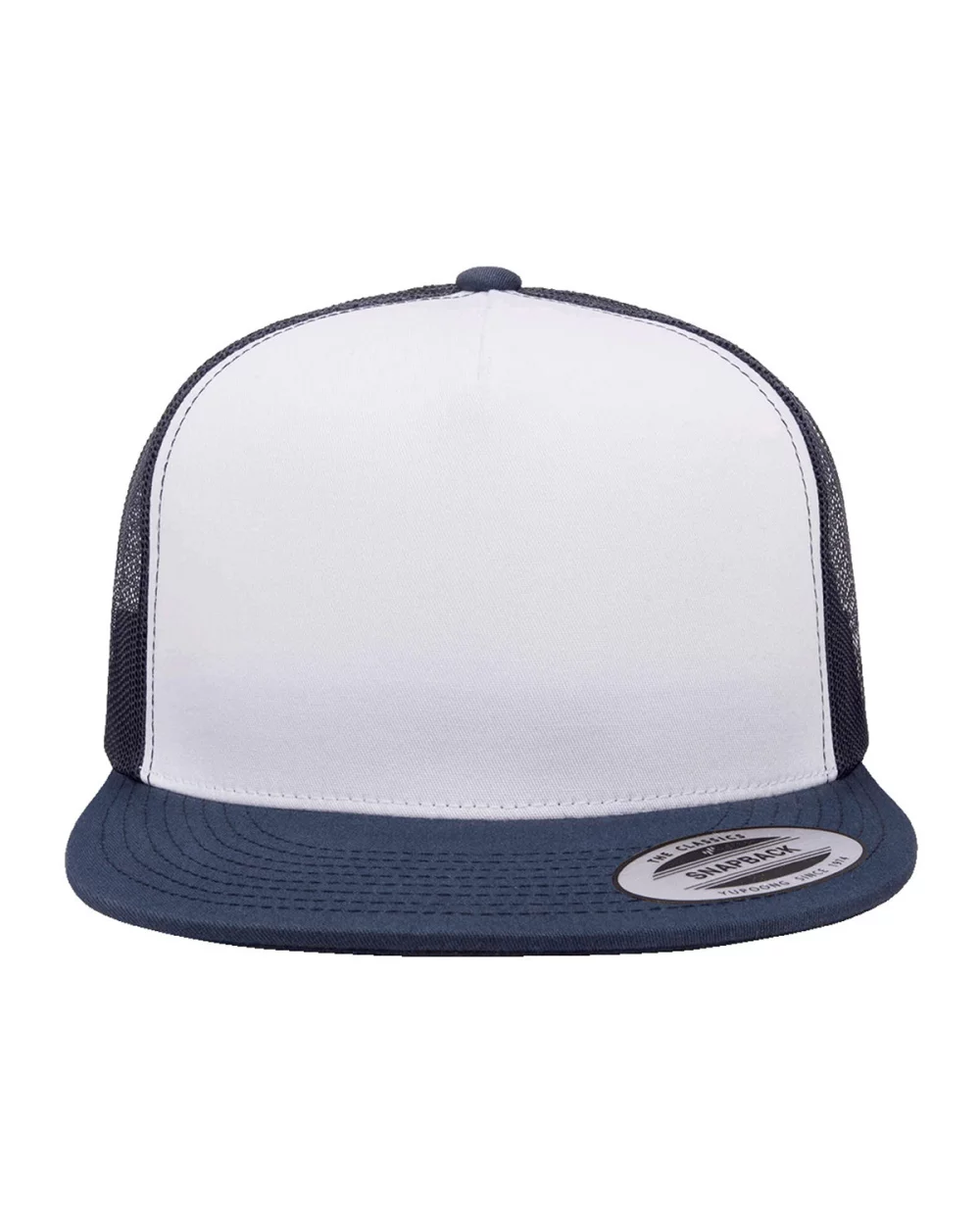 Casquette de camionneur pour adulte Yupoong avec panneau avant blanc.