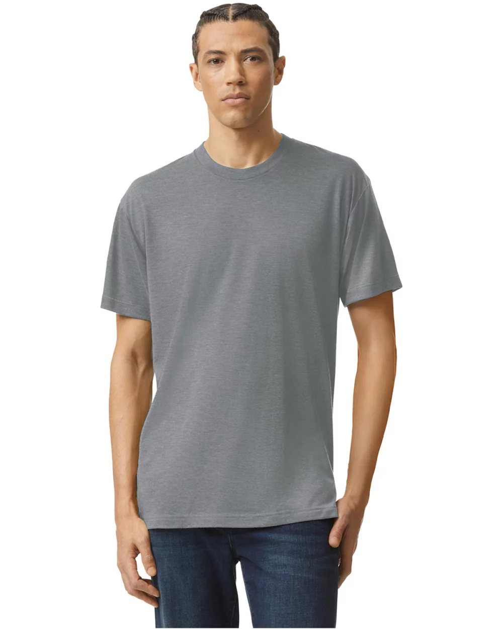 T-shirt de course à manches courtes unisexe en mélange de triblend d'American Apparel.