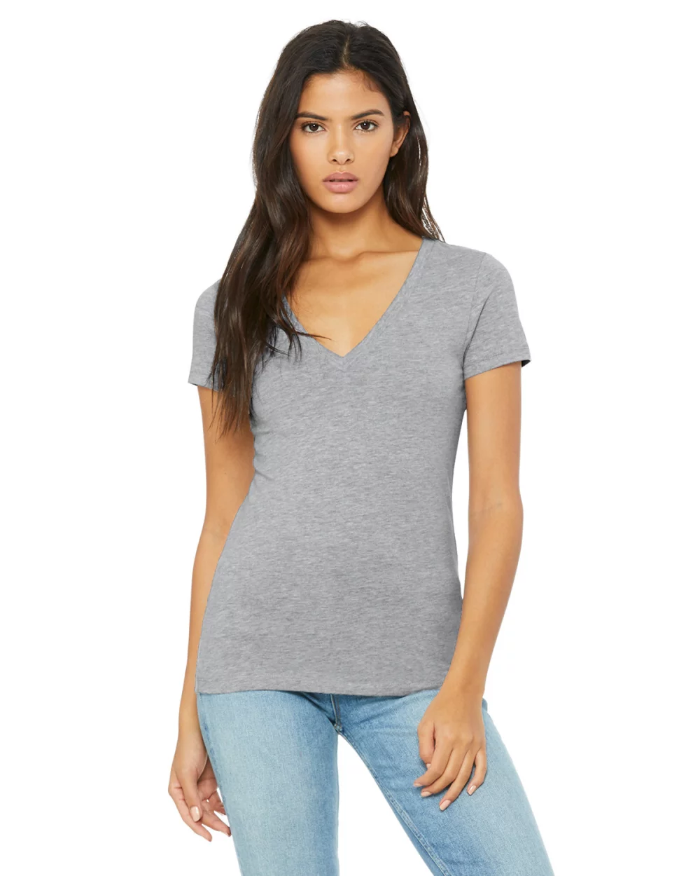 T-shirt à col en V profond à manches courtes en jersey pour femmes de BELLA+CANVAS.