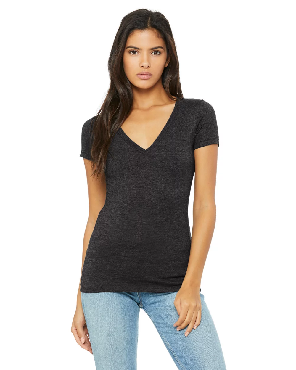 T-shirt à col en V profond à manches courtes en jersey pour femmes de BELLA+CANVAS.