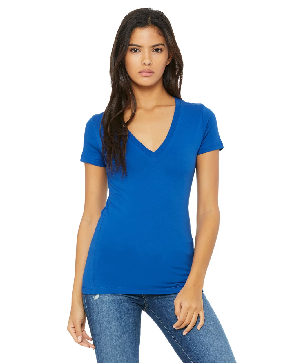 T-shirt à col en V profond à manches courtes en jersey pour femmes de BELLA+CANVAS.