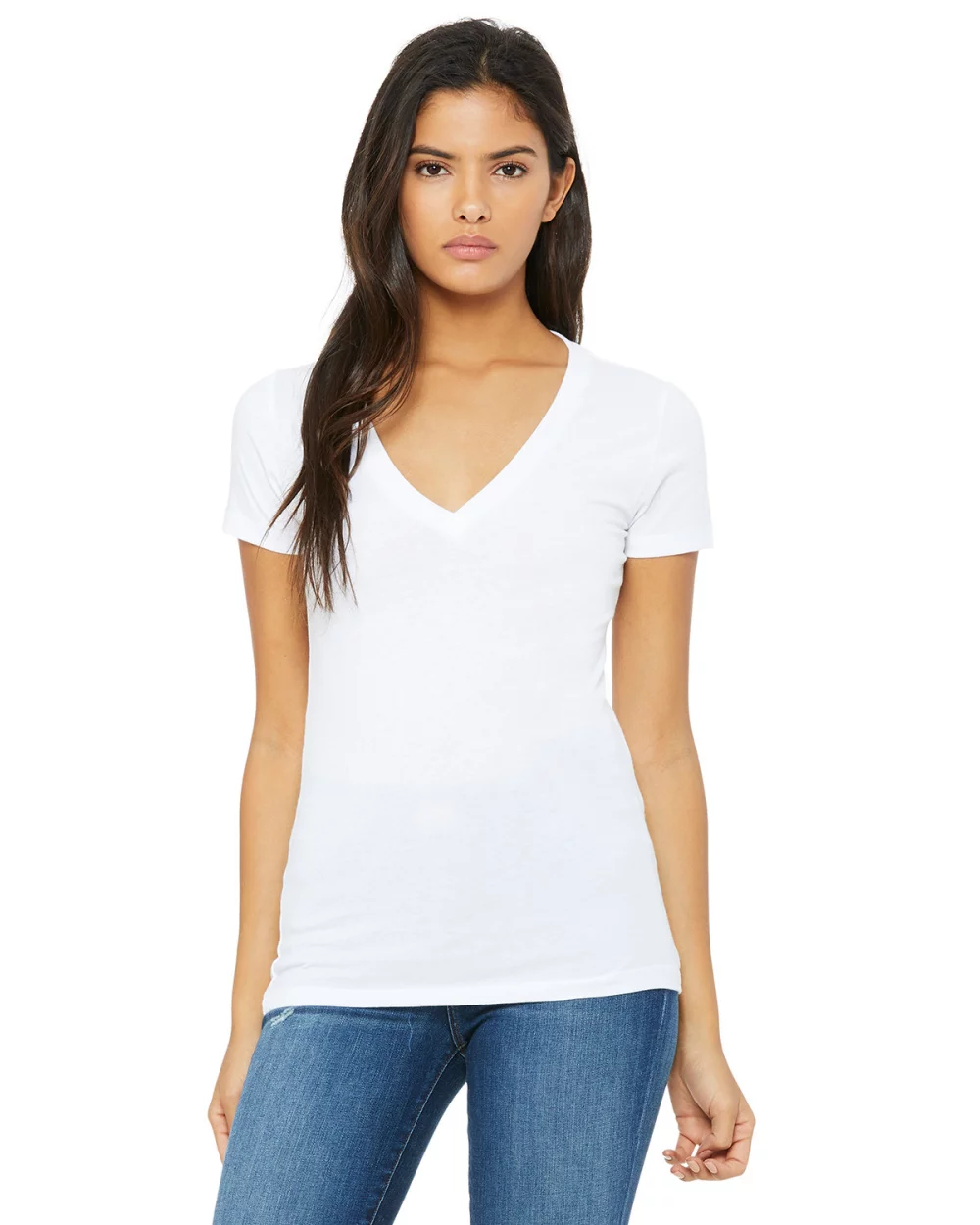 T-shirt à col en V profond à manches courtes en jersey pour femmes de BELLA+CANVAS.
