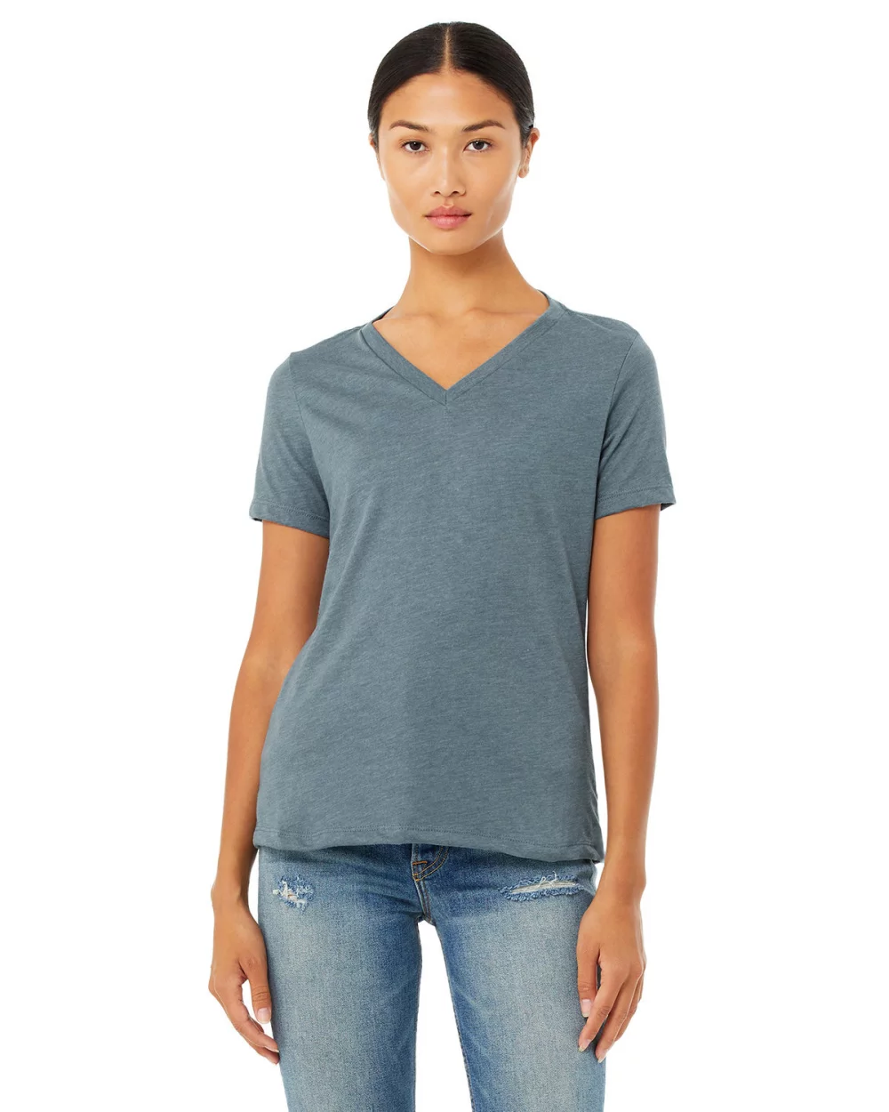 BELLA+CANVAS Ladies' Relaxed Heather CVC Jersey V-Neck T-Shirt
