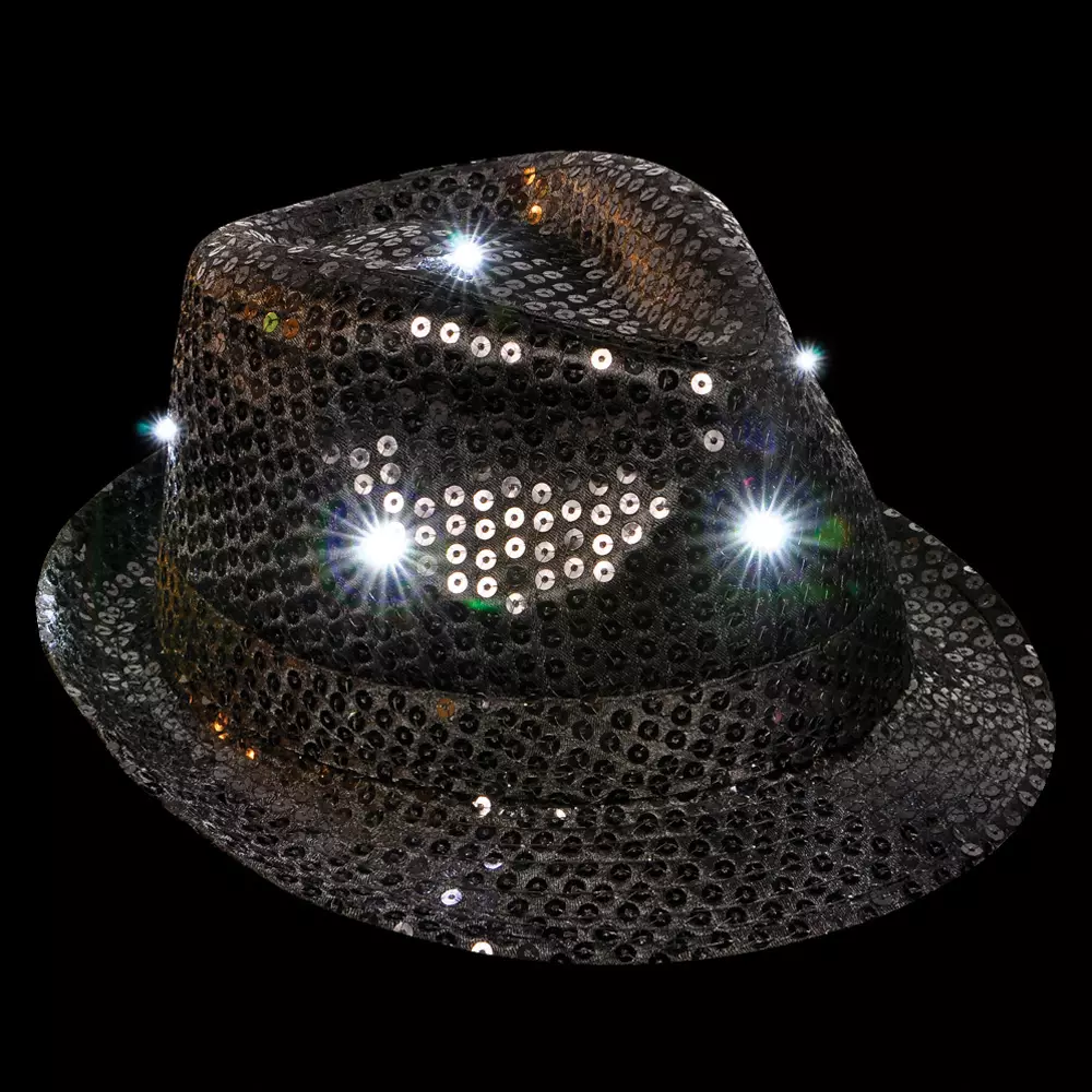 Chapeau fedora à sequins à LED