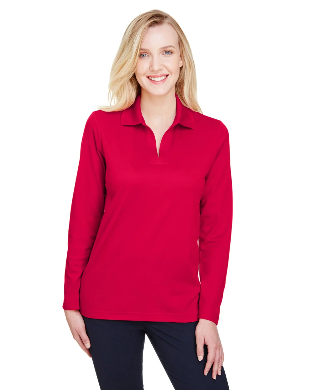 DEVON AND JONES CrownLux Performance??Ladies' Plaited Long Sleeve Polo
