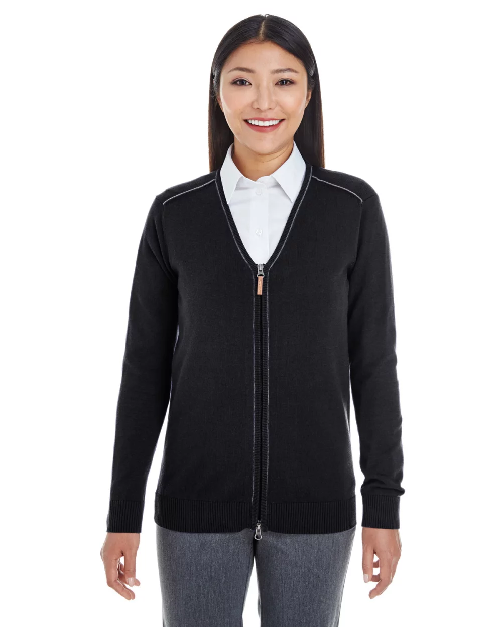 DEVON AND JONES Ladies' Manchester Fully-Fashioned Full-Zip Cardigan Sweater
