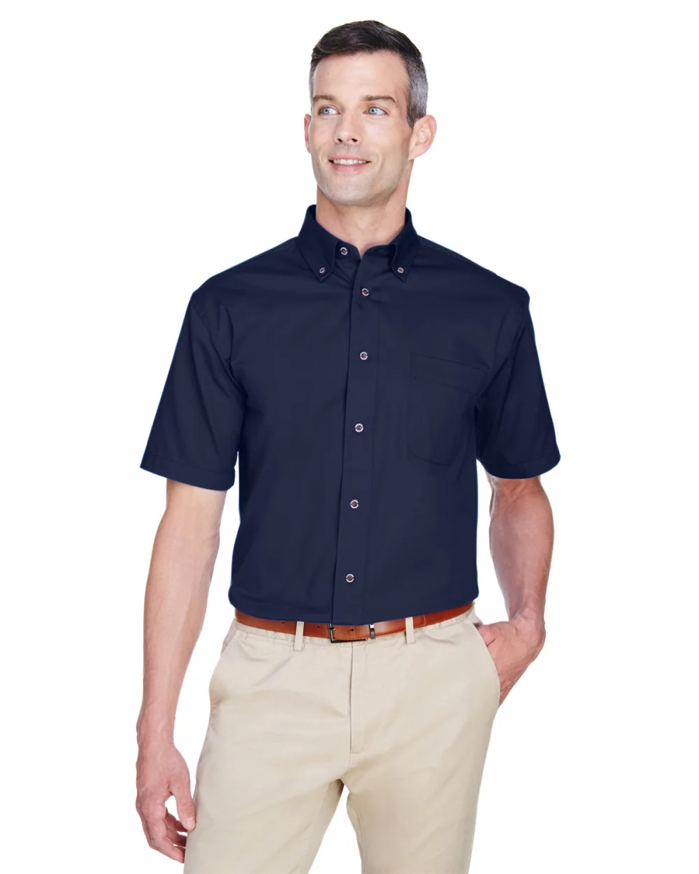 Harriton Men's Easy Blend™ Short-Sleeve Twill Shirt with?Stain-Release