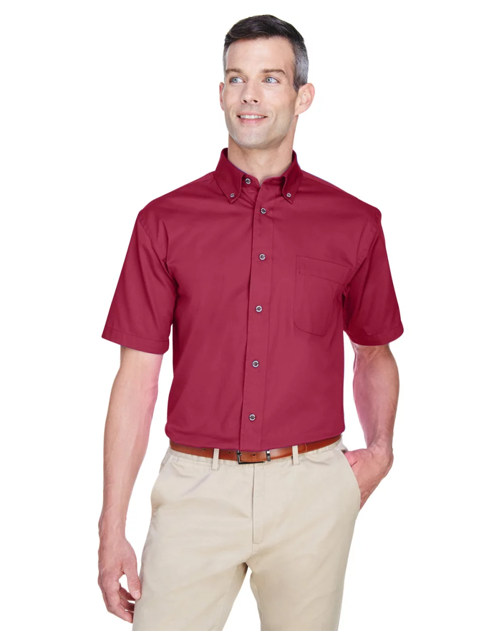 Harriton Men's Easy Blend™ Short-Sleeve Twill Shirt with?Stain-Release