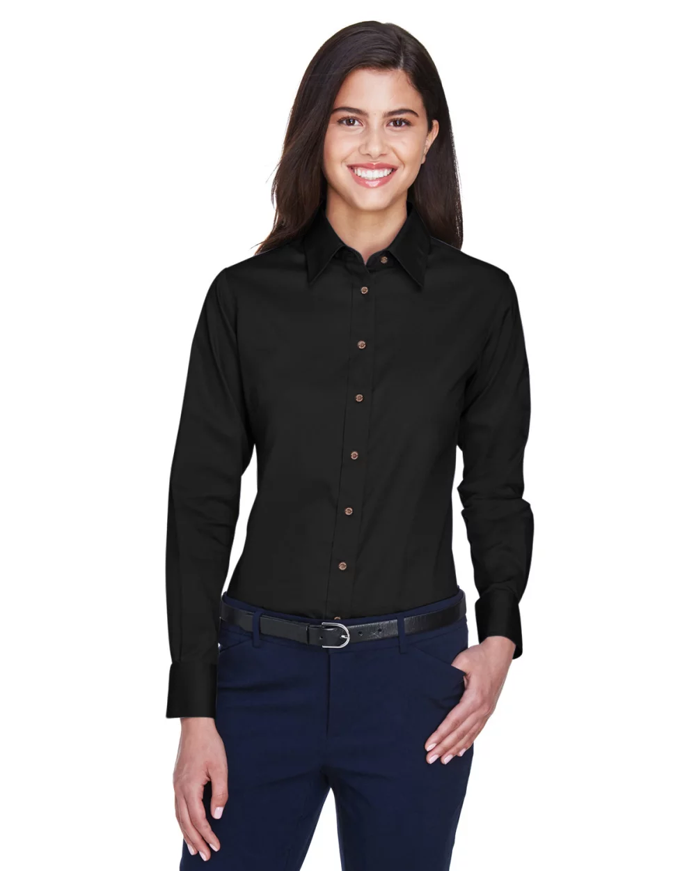 Chemise en sergé à manches longues Harriton Easy Blend™ pour femmes avec traitement anti-taches