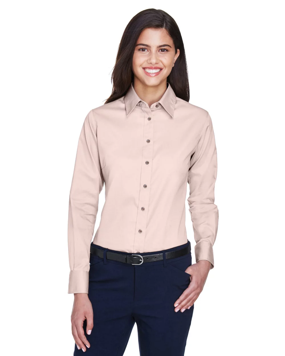 Chemise en sergé à manches longues Harriton Easy Blend™ pour femmes avec traitement anti-taches