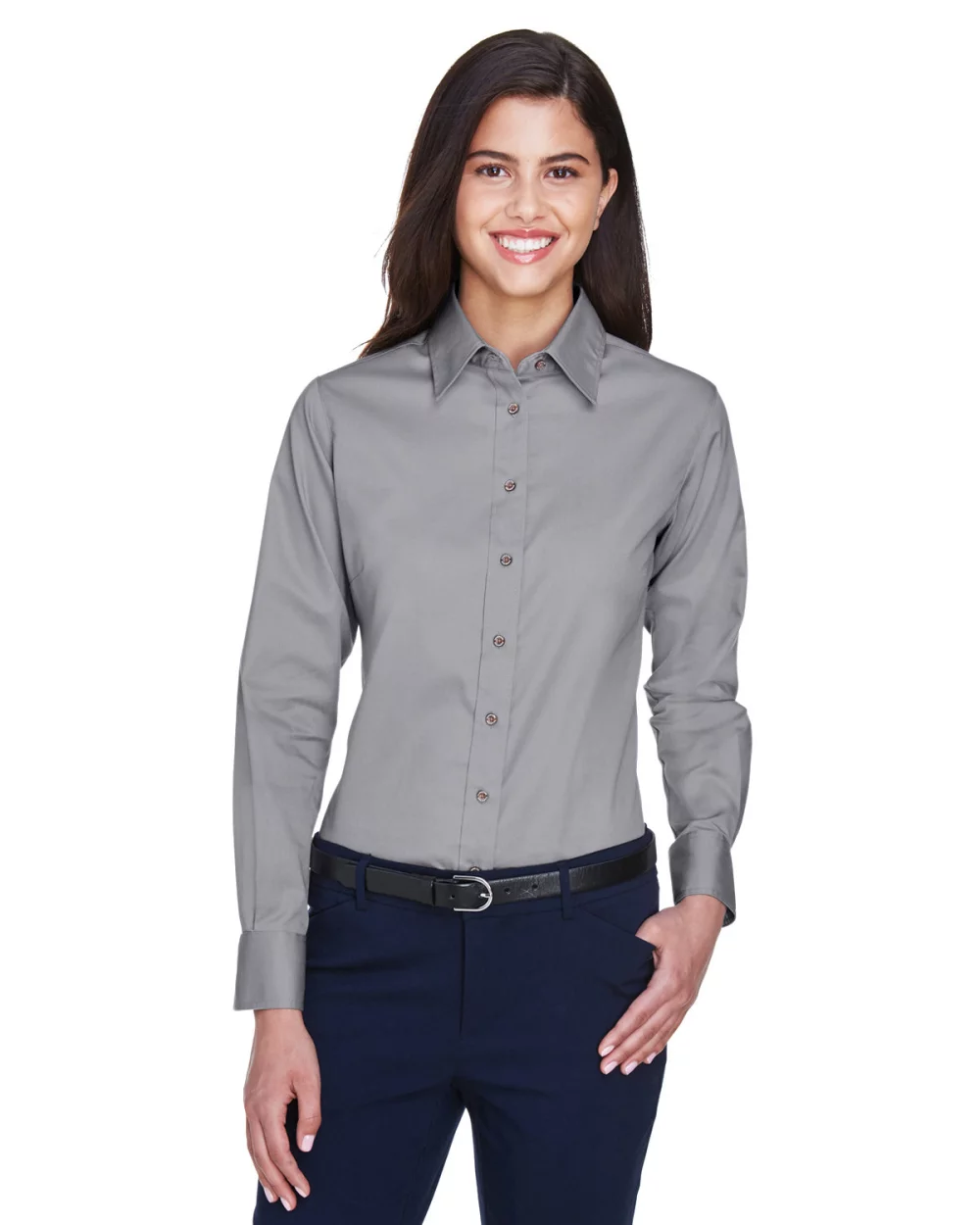 Chemise en sergé à manches longues Harriton Easy Blend™ pour femmes avec traitement anti-taches