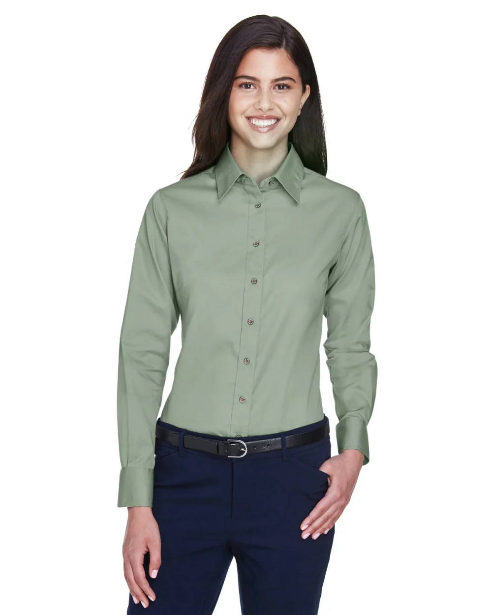 Harriton Ladies' Easy Blend™ Long-Sleeve Twill?Shirt with Stain-Release