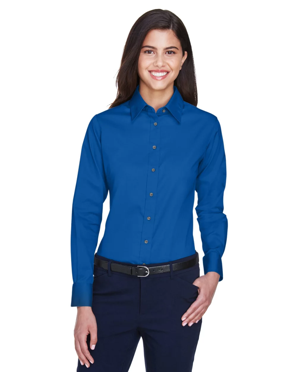 Harriton Ladies' Easy Blend™ Long-Sleeve Twill?Shirt with Stain-Release