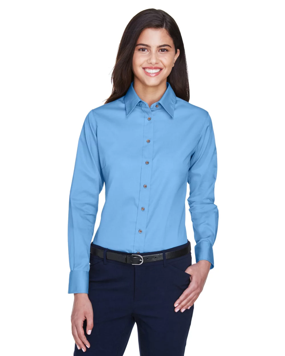 Harriton Ladies' Easy Blend™ Long-Sleeve Twill?Shirt with Stain-Release
