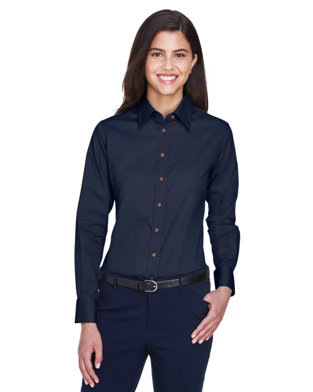 Harriton Ladies' Easy Blend™ Long-Sleeve Twill?Shirt with Stain-Release