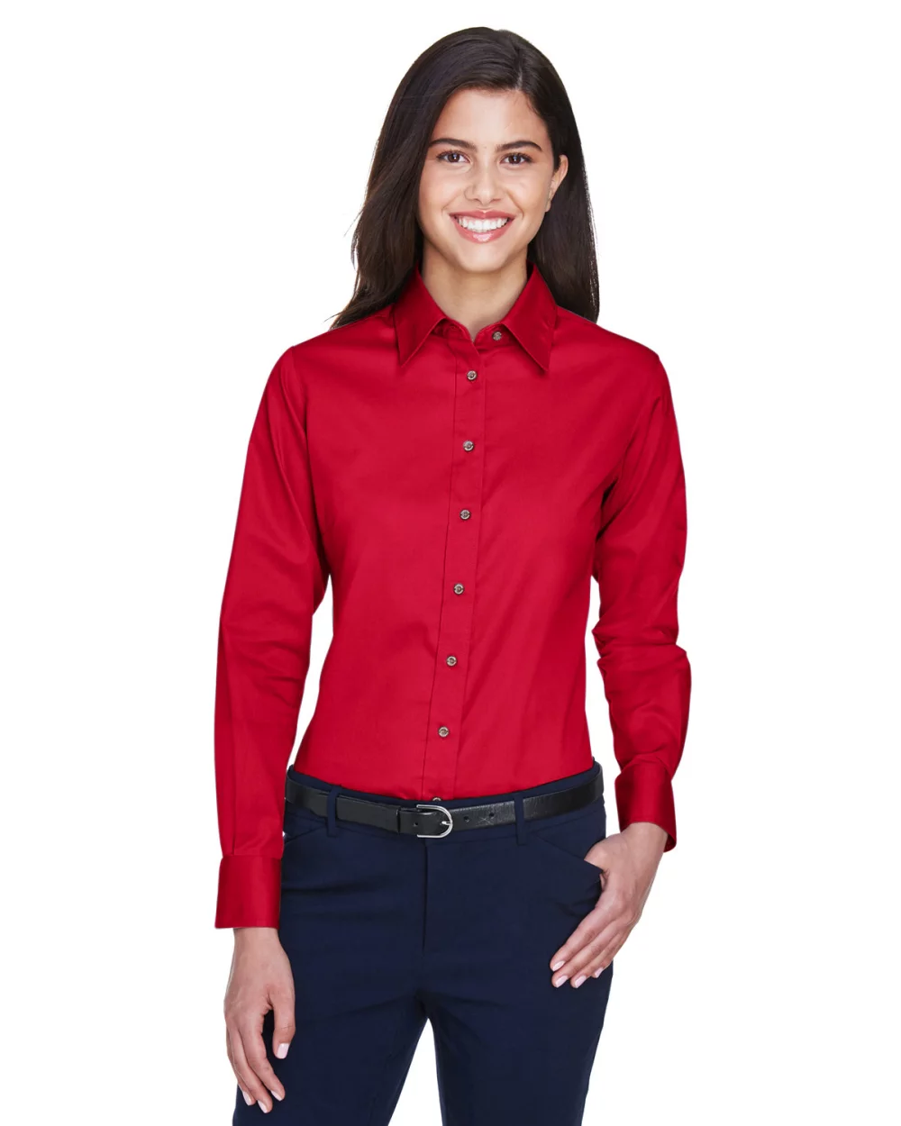 Chemise en sergé à manches longues Harriton Easy Blend™ pour femmes avec traitement anti-taches