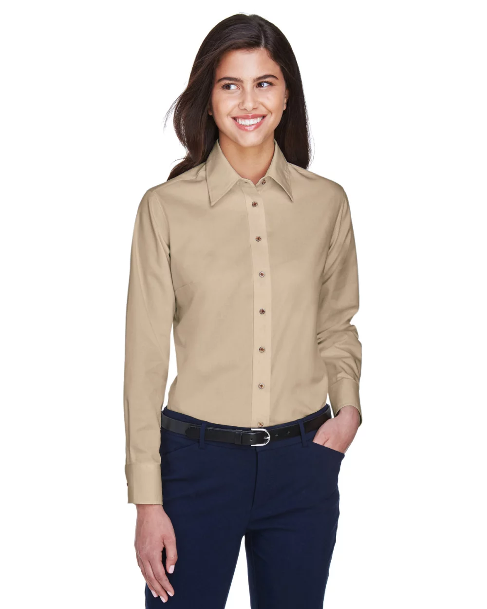 Chemise en sergé à manches longues Harriton Easy Blend™ pour femmes avec traitement anti-taches