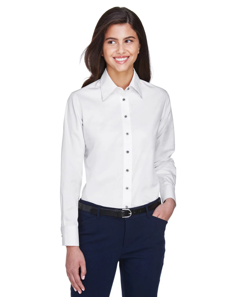 Harriton Ladies' Easy Blend™ Long-Sleeve Twill?Shirt with Stain-Release
