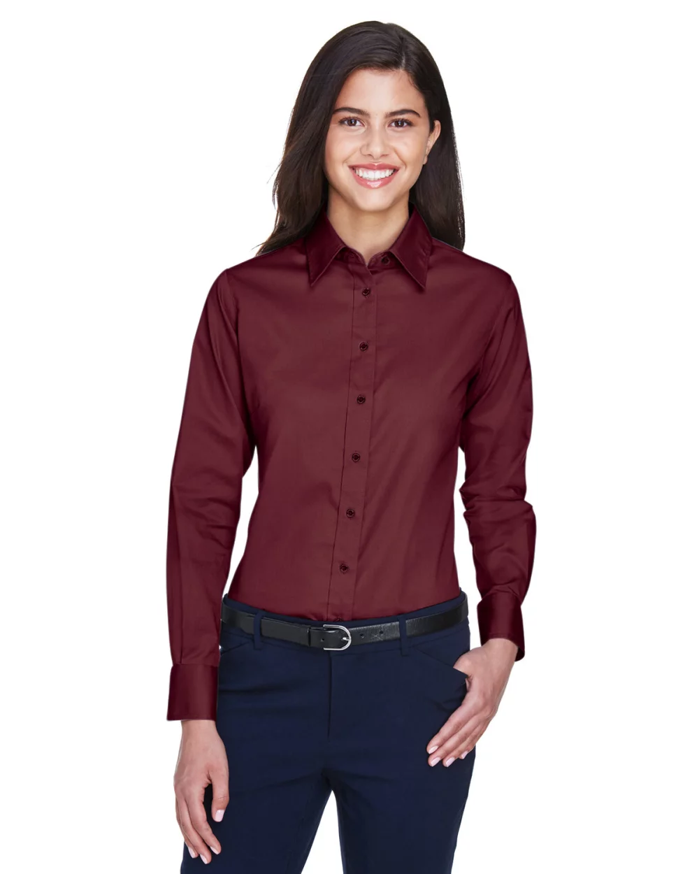 Chemise en sergé à manches longues Harriton Easy Blend™ pour femmes avec traitement anti-taches