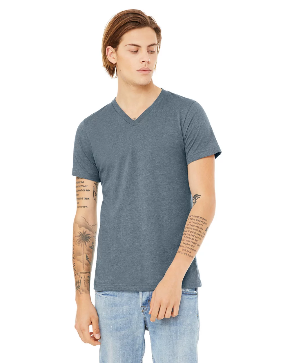 T-shirt col V en jersey CVC unisexe de BELLA+CANVAS.