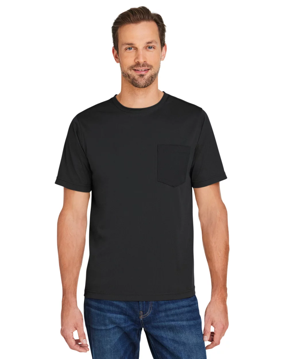 T-shirt unisexe Harriton Charge avec protection contre les accrocs et les taches.
