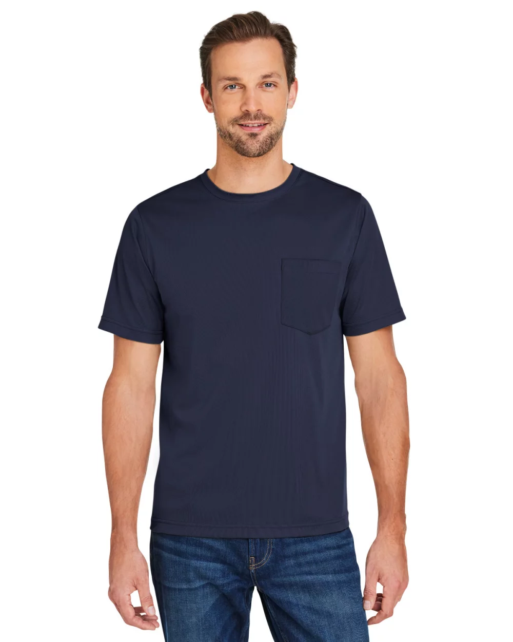 T-shirt unisexe Harriton Charge avec protection contre les accrocs et les taches.