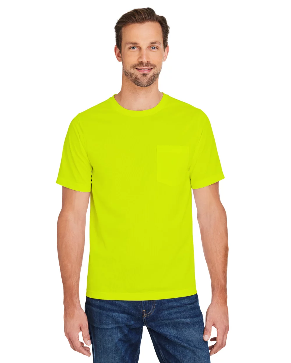 T-shirt unisexe Harriton Charge avec protection contre les accrocs et les taches.