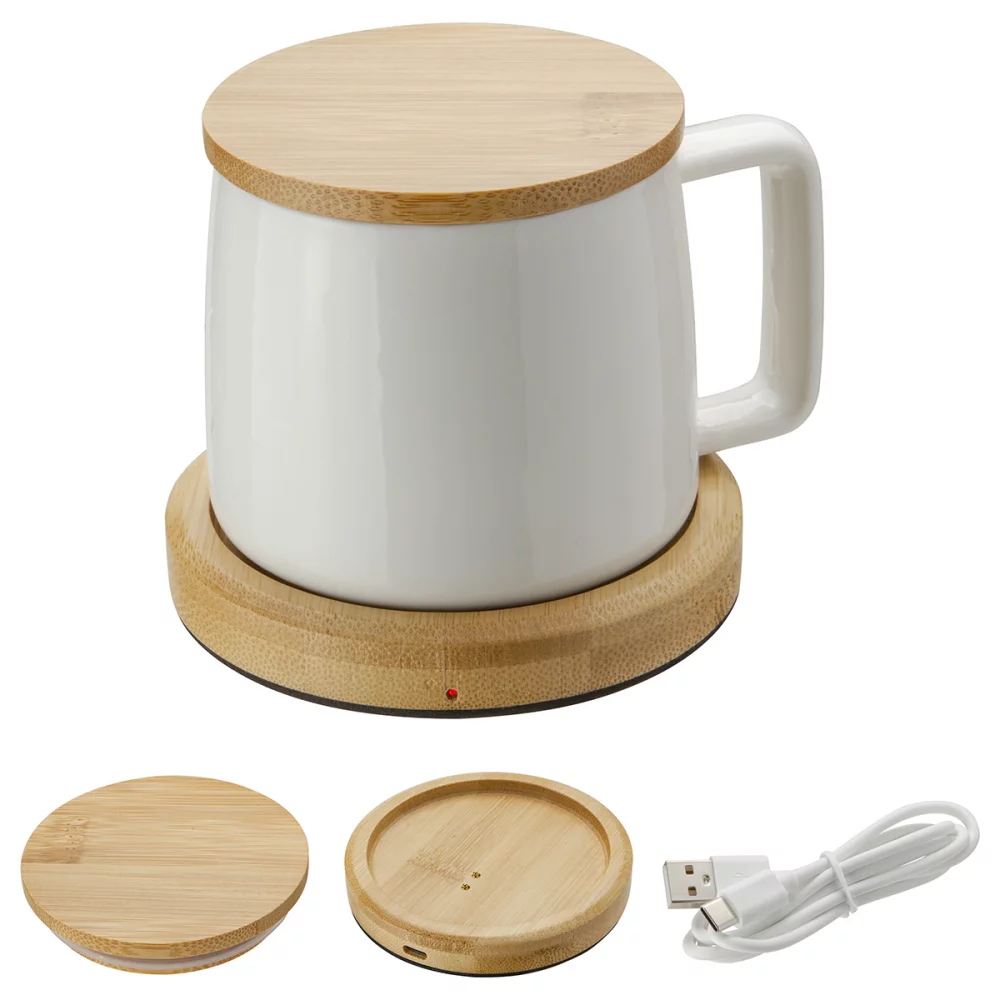 Bamboo Mug Warmer with 8 oz Ceramic Mug