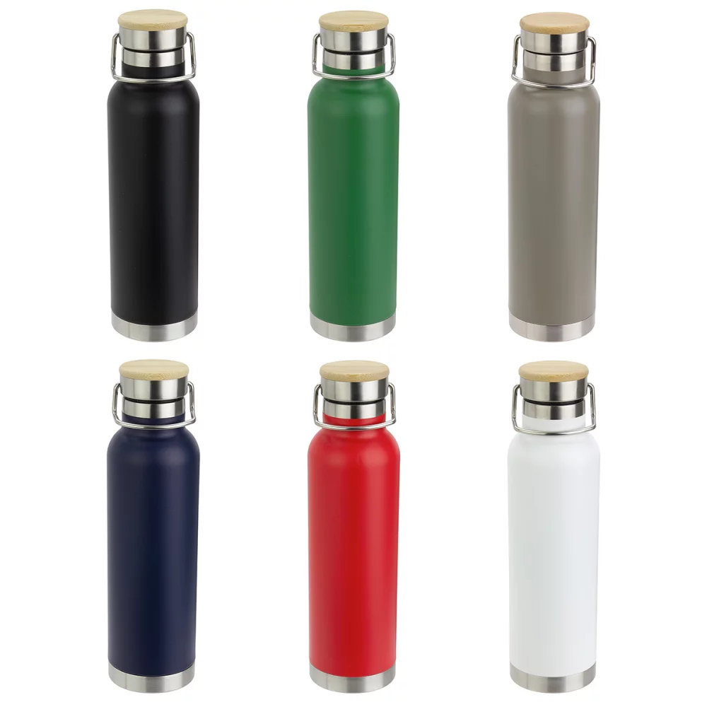 Bouteille en acier inoxydable isolée sous vide Cusano de 22 oz avec bouchon en bambou