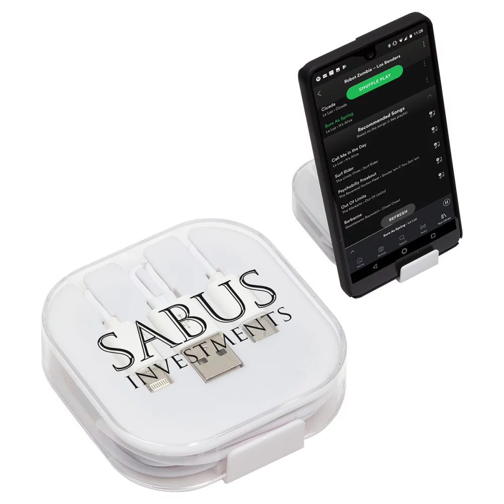 Câble de charge Trio 3-en-1 avec support de téléphone intégré