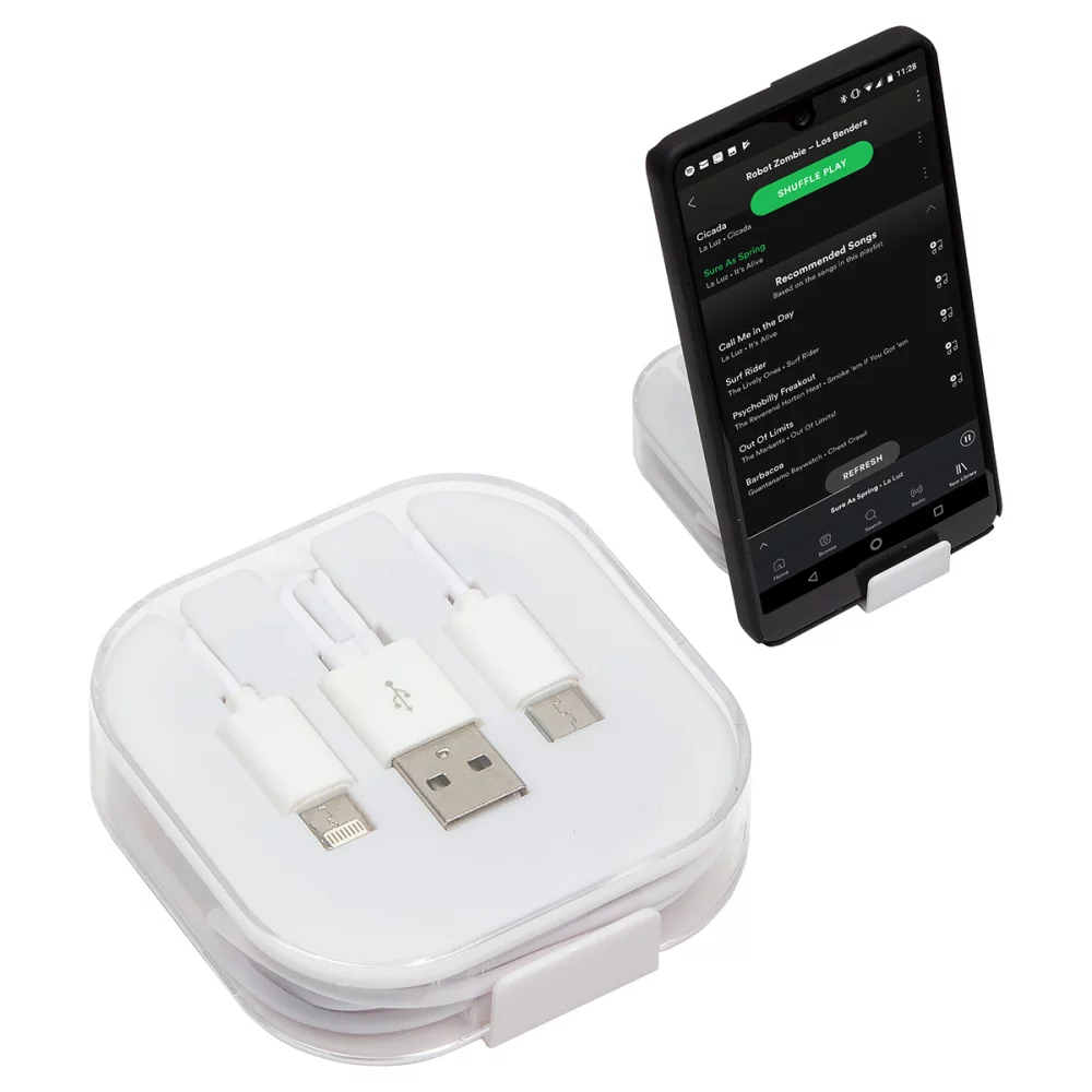 Câble de charge Trio 3-en-1 avec support de téléphone intégré