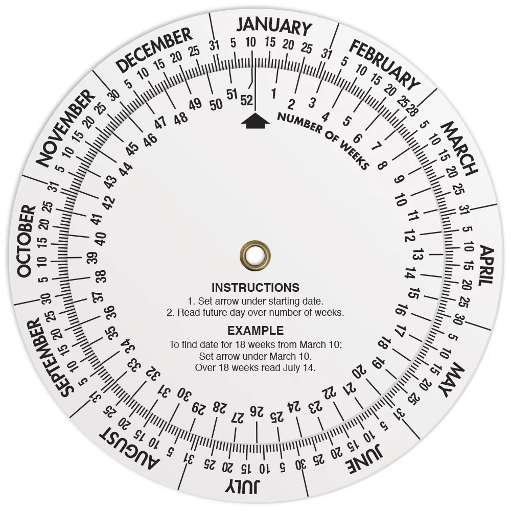 Calculateur de date en plastique blanc (0,020) (diamètre de 4,25"), couleur pleine