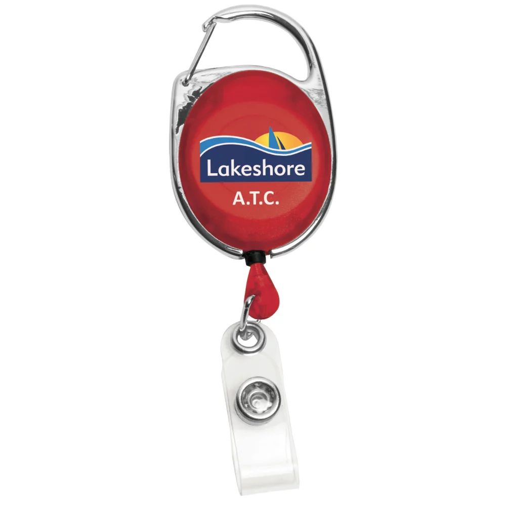 Badge rétractable de style mousqueton de 30" avec impression en 4 couleurs et clip métallique.