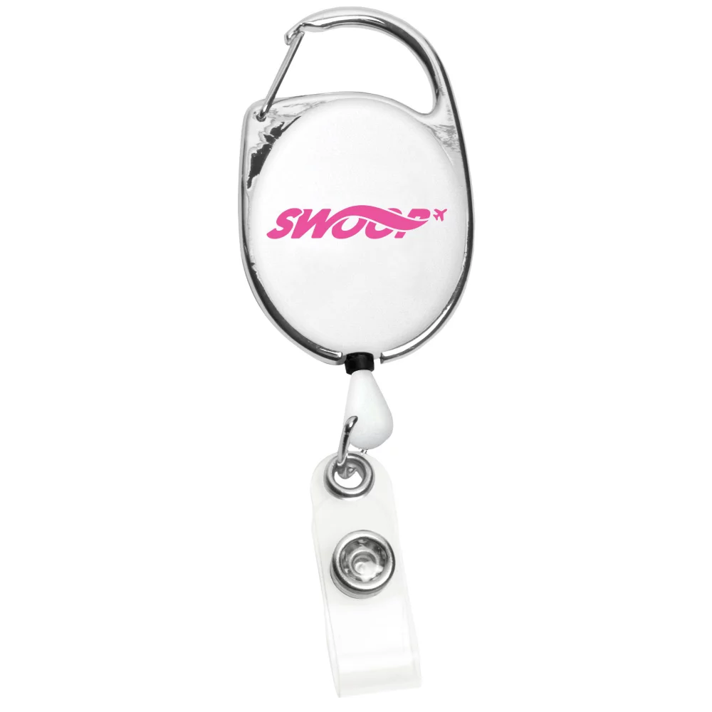 Badge rétractable de style mousqueton de 30" (1 3/8"x2") avec clip métallique.