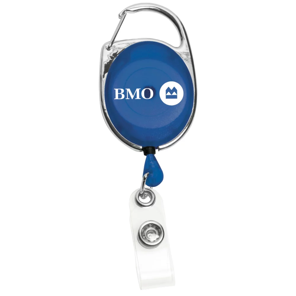 Badge rétractable de style mousqueton de 30" (1 3/8"x2") avec clip métallique.