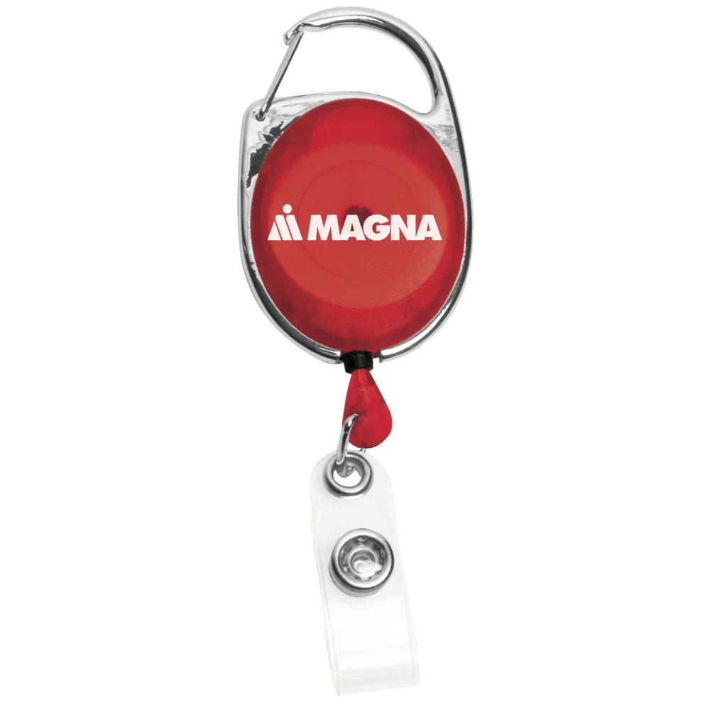 Badge rétractable de style mousqueton de 30" (1 3/8"x2") avec clip métallique.