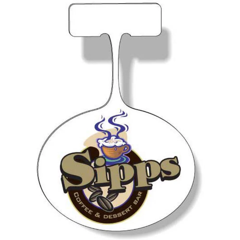 .010 White Gloss Plastic Shelf Dangler, 2.75"x3.5" Oval, Full Colour