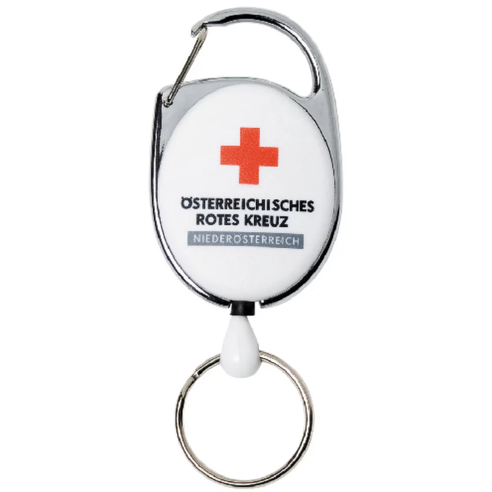 Reel de badge rétractable de style mousqueton de 30" avec attache à anneau fendu.