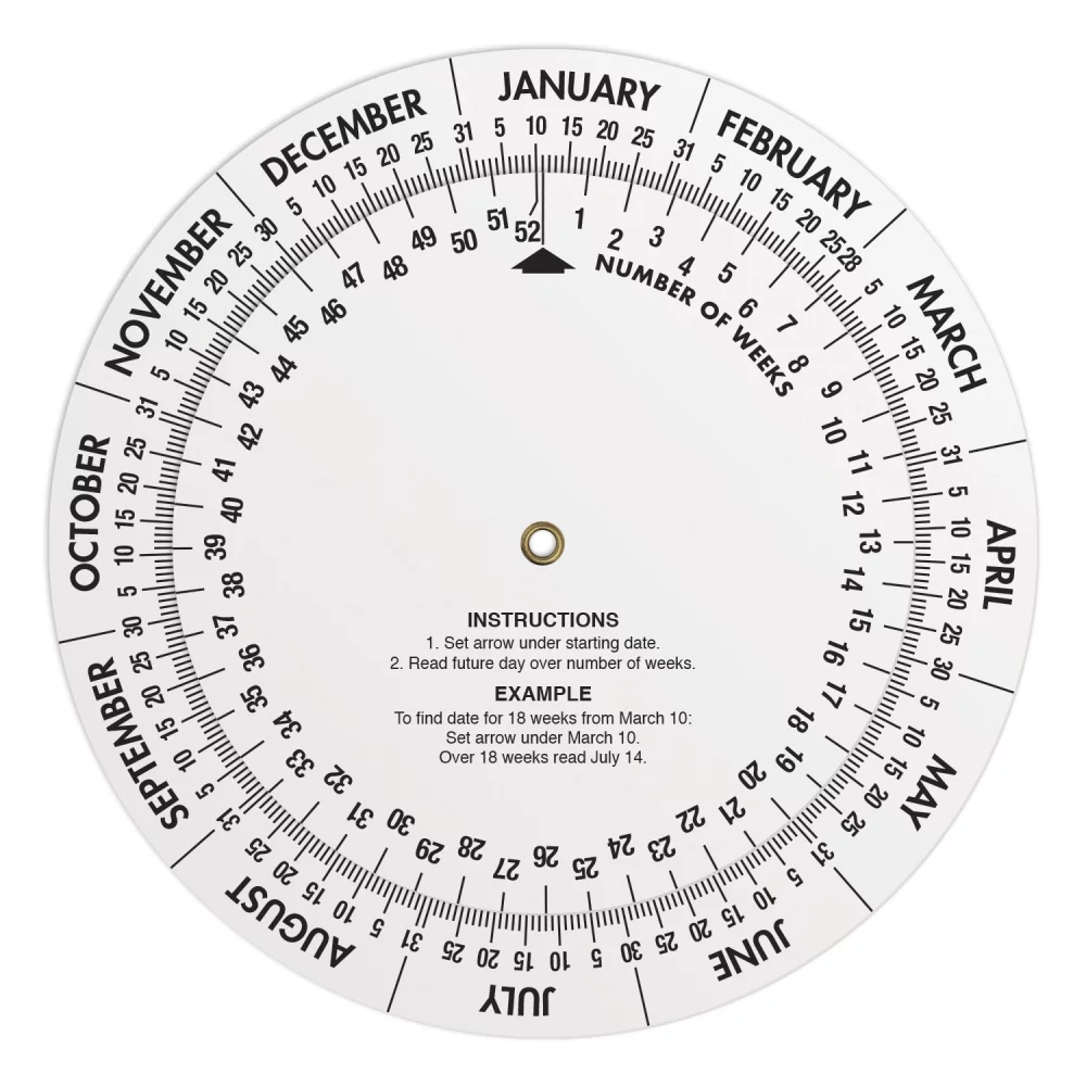 Calculateur de date en plastique blanc de 0,020 (dia. 6"), couleurs unies