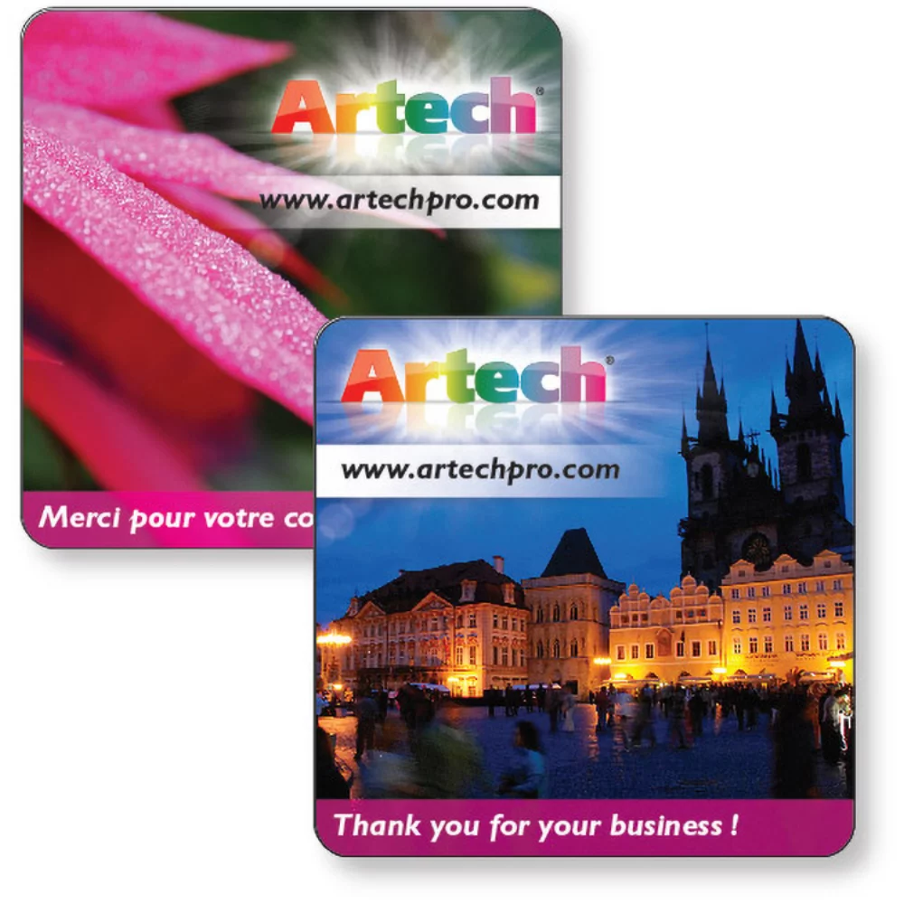 Coaster 14 Pt White Card Stock, 3 7/8" Square, Full Colour Imprint both sides & varnish