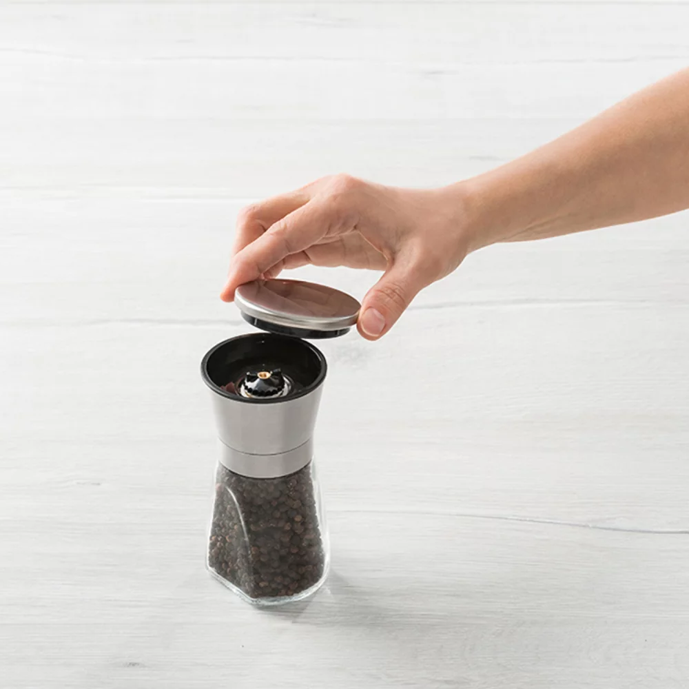 6" Upside Down Pepper Mill stainless steel & glass