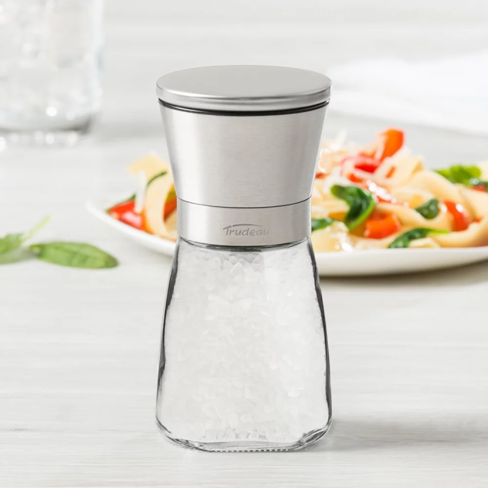 Moulin à sel inversé de 6 pouces en acier inoxydable et verre